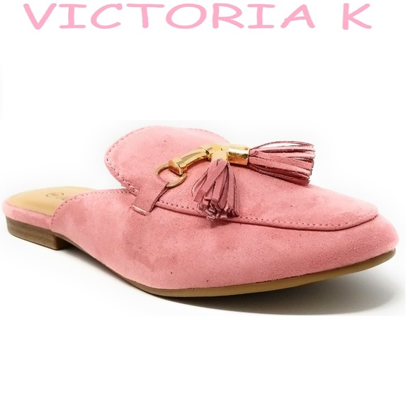 Victoria K Shoes - Women Suede Mules with Tassels, HK-7081, Pink Victoria K Shoes - Women Suede Mules with Tassels, HK-7081, Pink